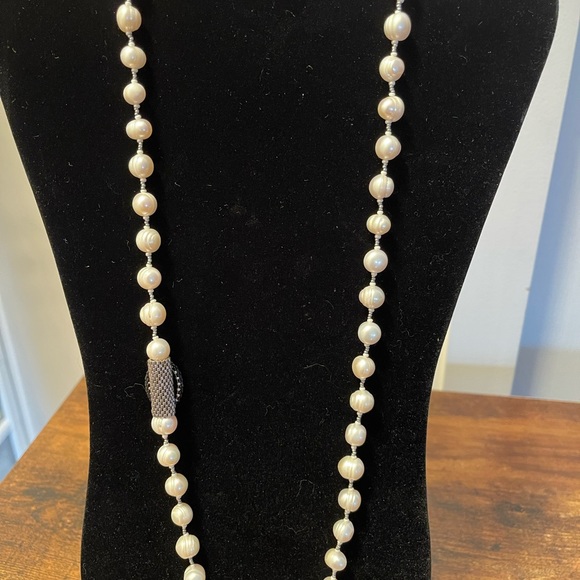 Exquisite fresh water pearls sautoir black rose silver sterling beads cameo - Picture 2 of 3